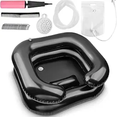 Bedside Inflatable Shampoo Basin Set – Bedridden Hair Washing Bowl System, Hair Shower Bed Bath Supplies for Patient, Disabled, Elderly (Set of 5)